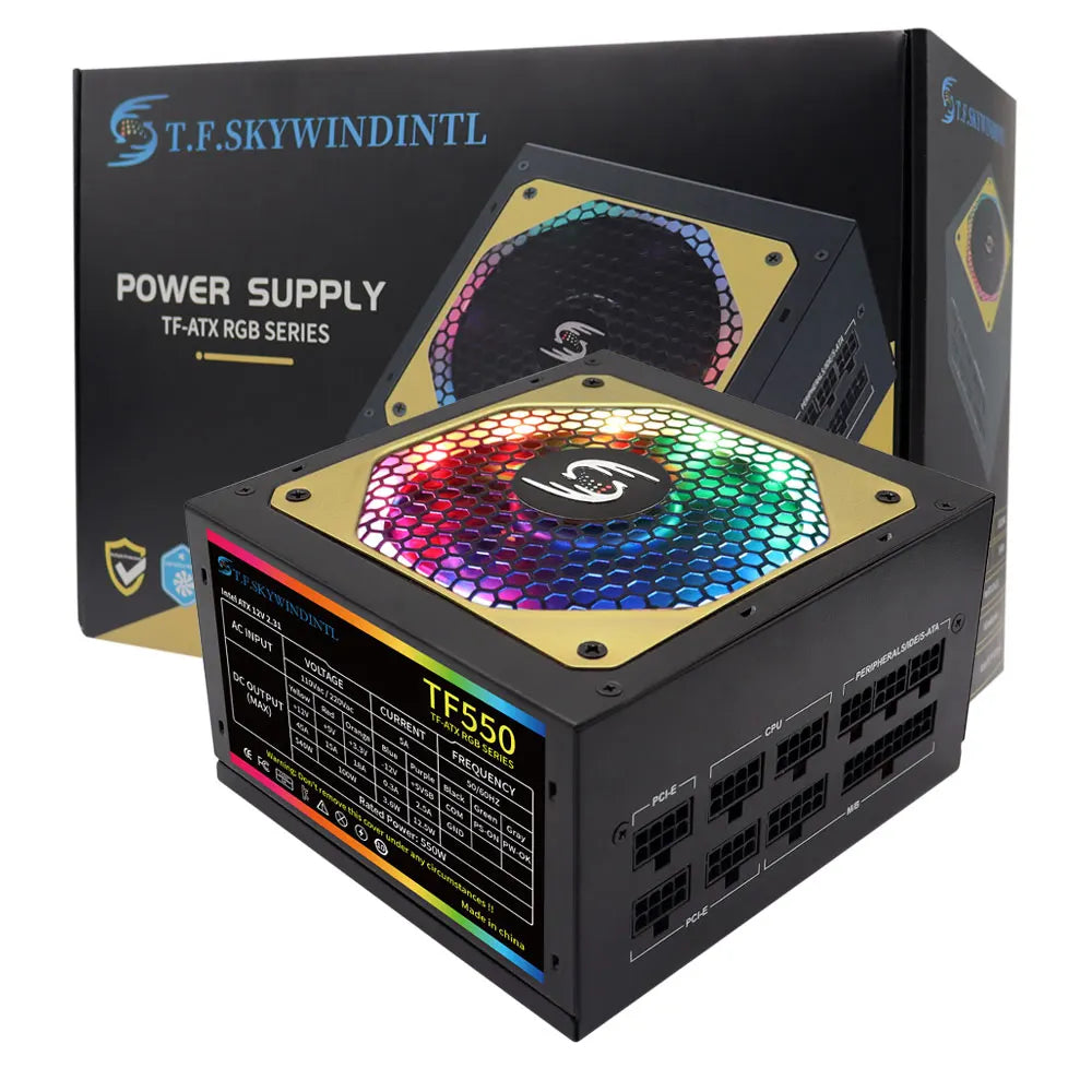 550W Power Supply Fully Modular PSU ARGB Gaming PC Power Supply 20+4Pin Connector with 120mm Low-Noise FDB Fan