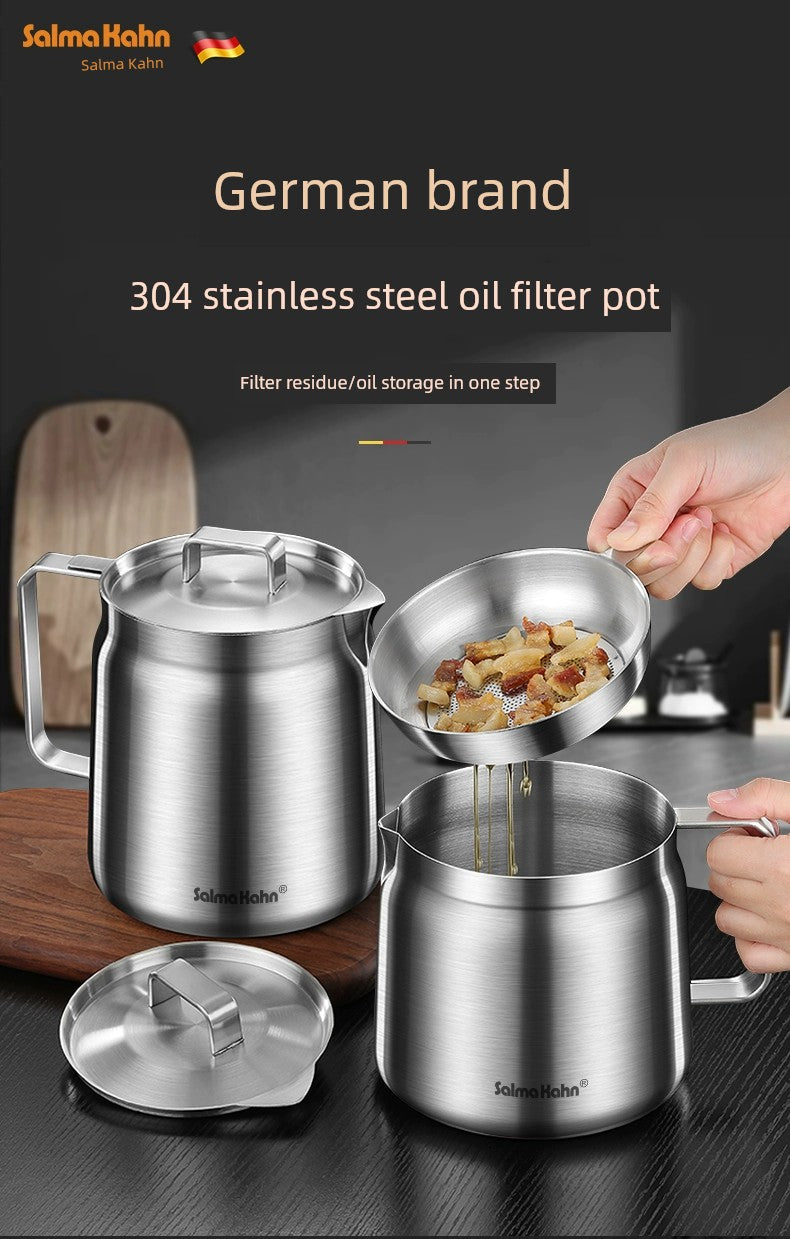 German 304 Stainless Steel Oiler For Home Kitchen Oil Strainer Jug Handy Gadget Oil Residue Strainer Oil Separator Oil Leakage Net Pot