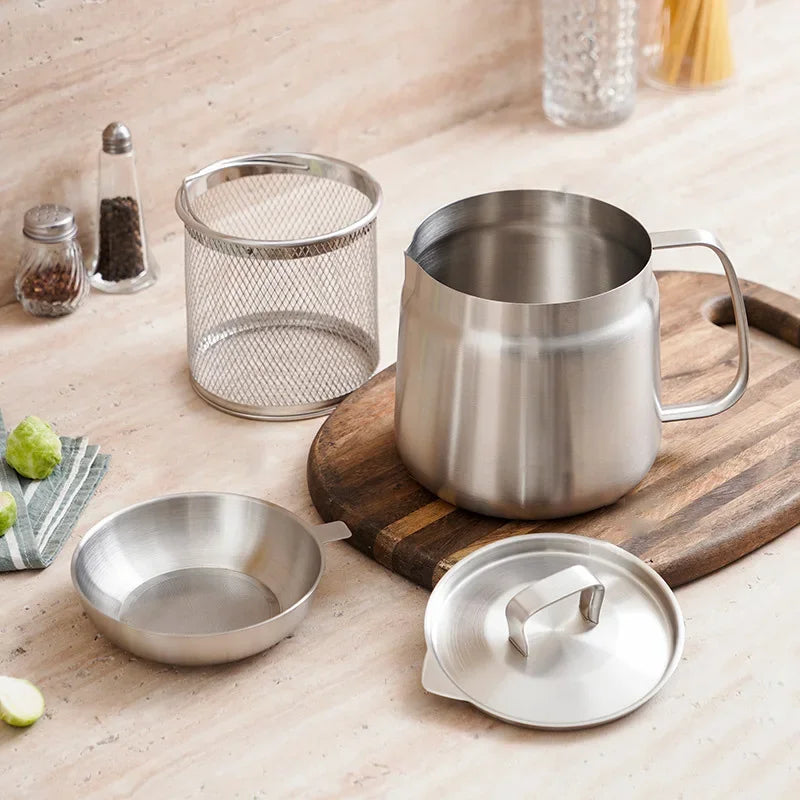 304 Stainless Steel Oil Filter Pot with Lid Deep Fryer Pasta Strainer Basket Chicken Fried Food Strainer Household Kitchen Tools