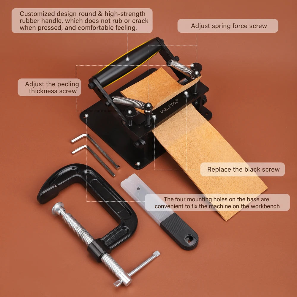 WUTA Manual Leather Skiving Machine Strip Belt Thinning Skiver Splitter Cowhide Leather Peeling Machine DIY Strap Cutting Tools