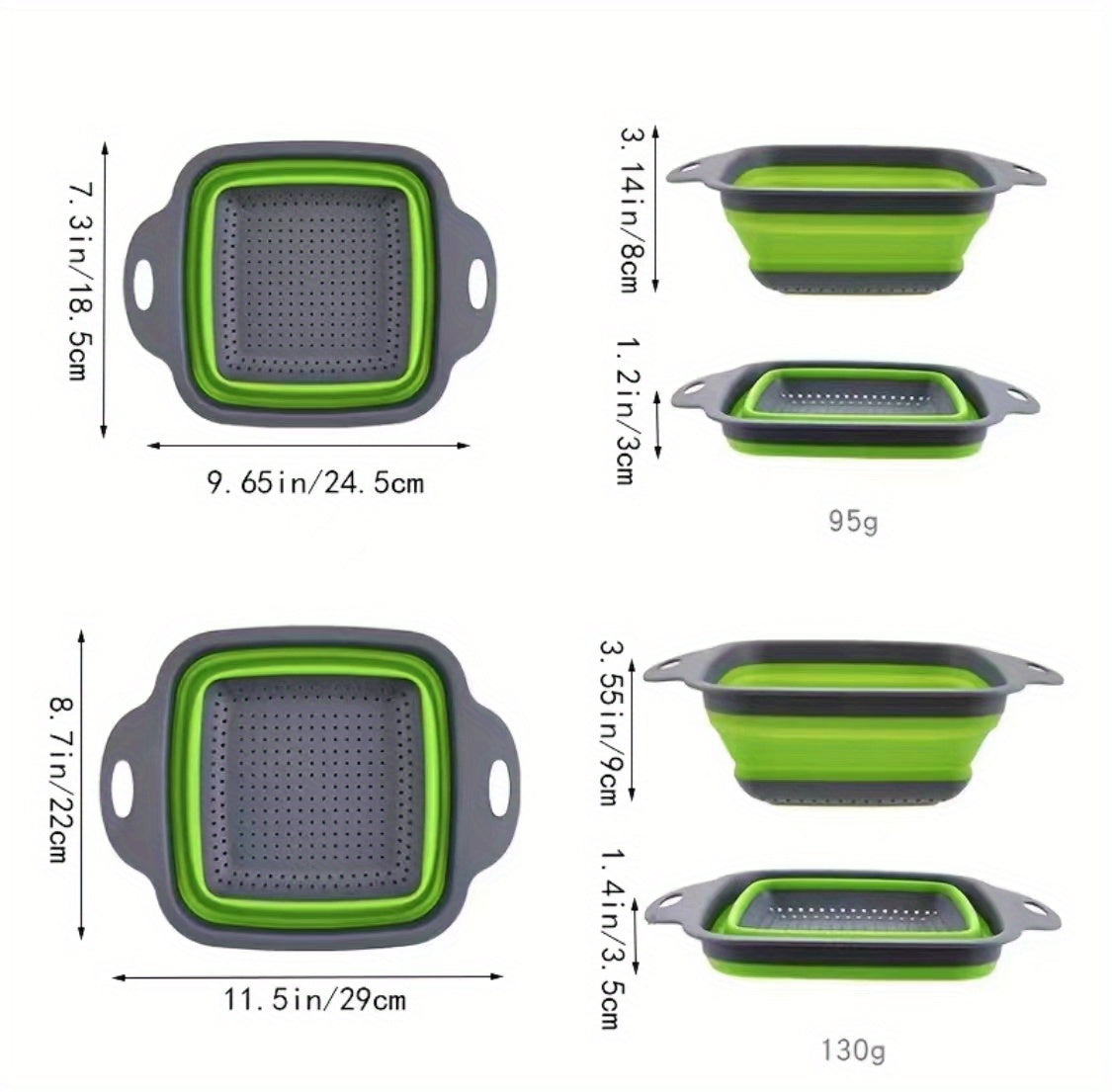 2pcs, Silicone Colander, Foldable Silicone Colander, Vegetable Washing Basket Strainer, Household Fruit Washing Basket Strainer, Kitchen Sink Folding Square Drain Basket, Fruit And Vegetable Basket, Kitchen Accessaries, Back