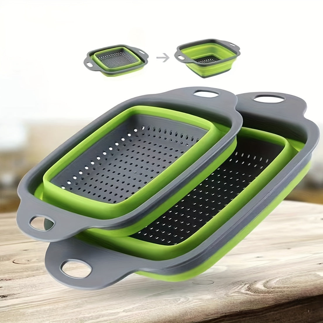 2pcs, Silicone Colander, Foldable Silicone Colander, Vegetable Washing Basket Strainer, Household Fruit Washing Basket Strainer, Kitchen Sink Folding Square Drain Basket, Fruit And Vegetable Basket, Kitchen Accessaries, Back