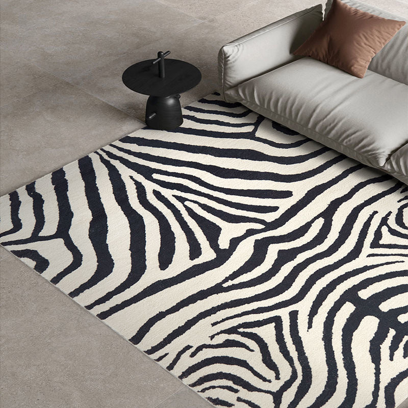 Living Room Cashmere-like Carpet Black And White Striped Thickened Sofa Floor Mat