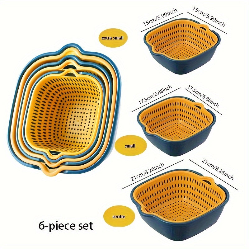6pcs Kitchen Strainer Double Drain Basket Colander Plastic Dishwashing Bowl Fruit And Vegetable Dishwashing Basket Restaurant Kitchen Special.