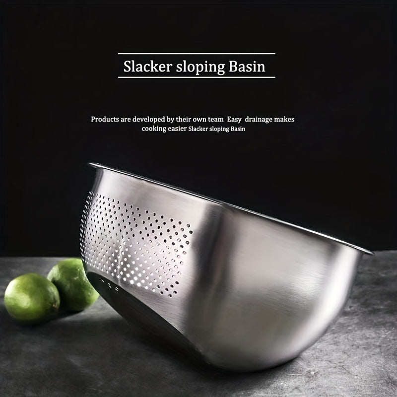 Stainless Steel Colander Strainer with Fine Mesh - Slant Bottom Draining Bowl for Rice, Vegetables, Fruits, Beans, and Pasta Washing, Kitchen Colander with Quick Drain Design, Food-Safe Material