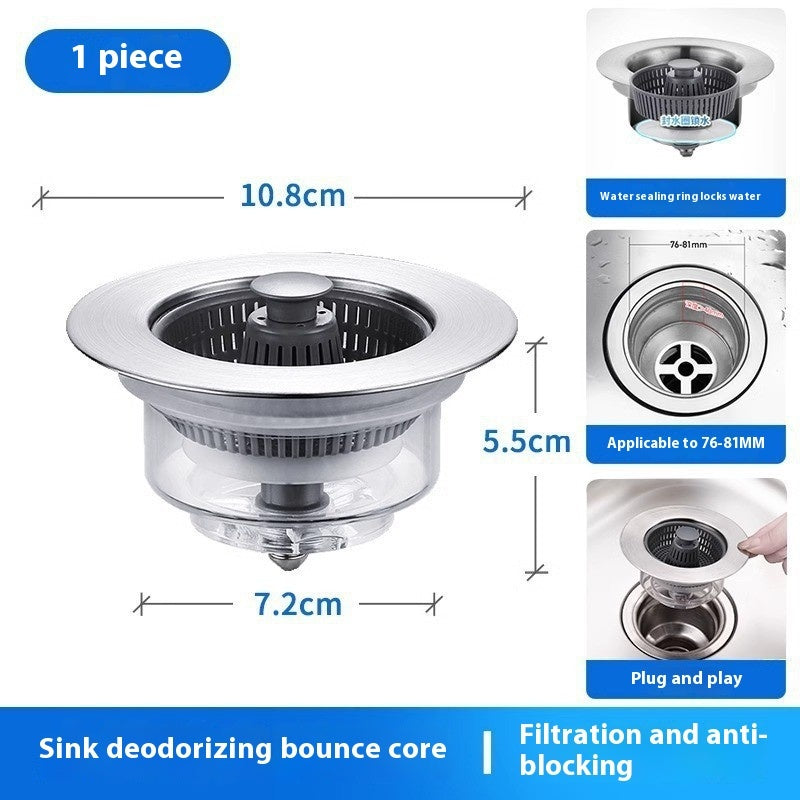 Stainless Steel Kitchen Bounce Core Sink Strainer Drain Cap