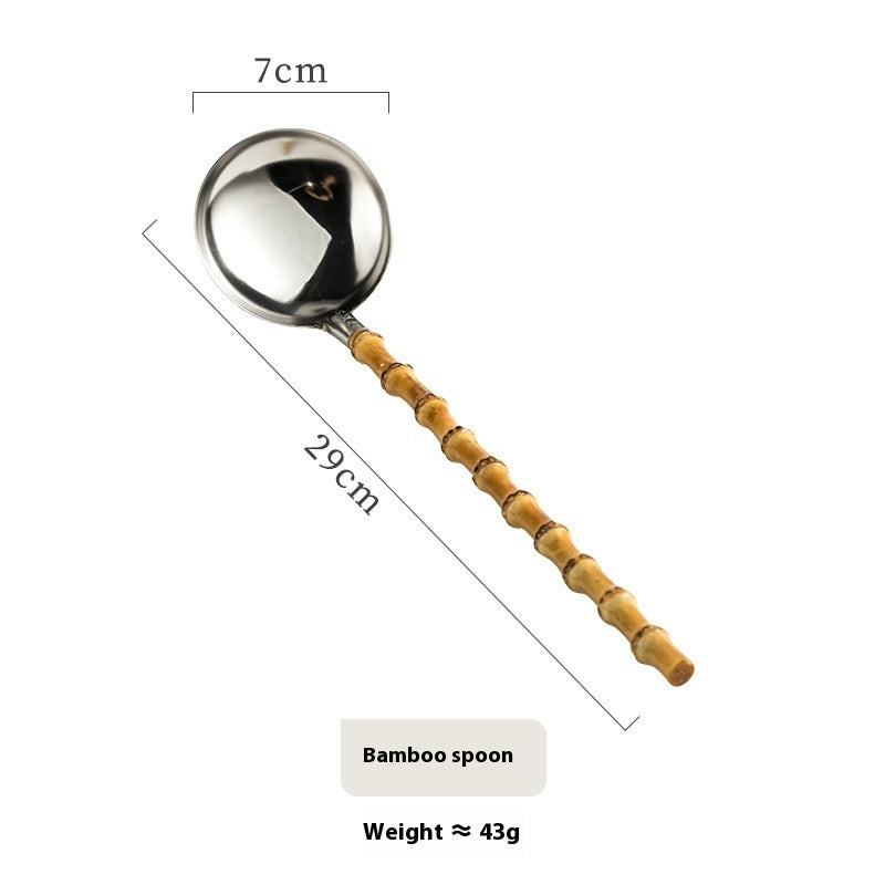 Natural Bamboo Handle Soup Spoon And Strainer Household