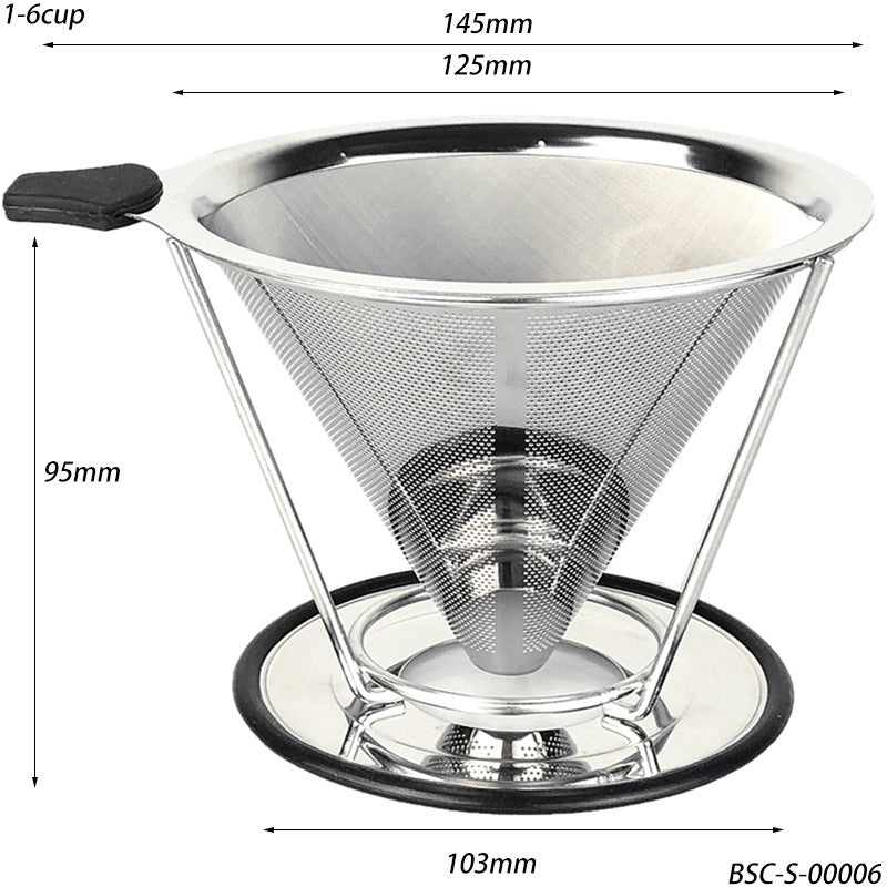 V60 Stainless Steel With Base Filter-free Paper Strainer Coffee Filter