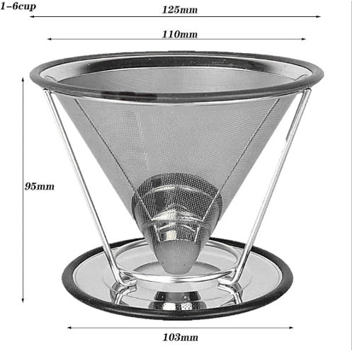V60 Stainless Steel With Base Filter-free Paper Strainer Coffee Filter