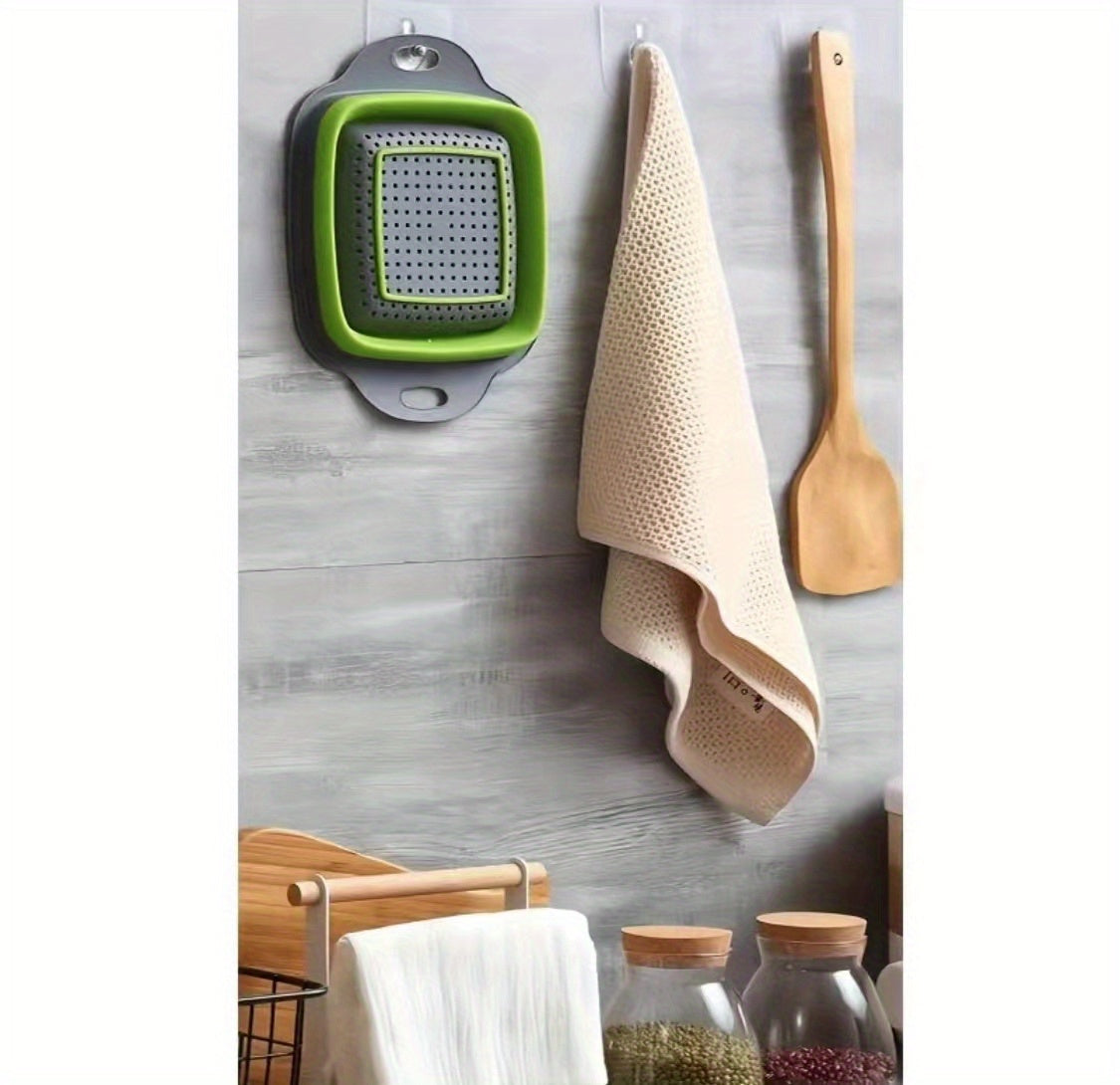2pcs, Silicone Colander, Foldable Silicone Colander, Vegetable Washing Basket Strainer, Household Fruit Washing Basket Strainer, Kitchen Sink Folding Square Drain Basket, Fruit And Vegetable Basket, Kitchen Accessaries, Back
