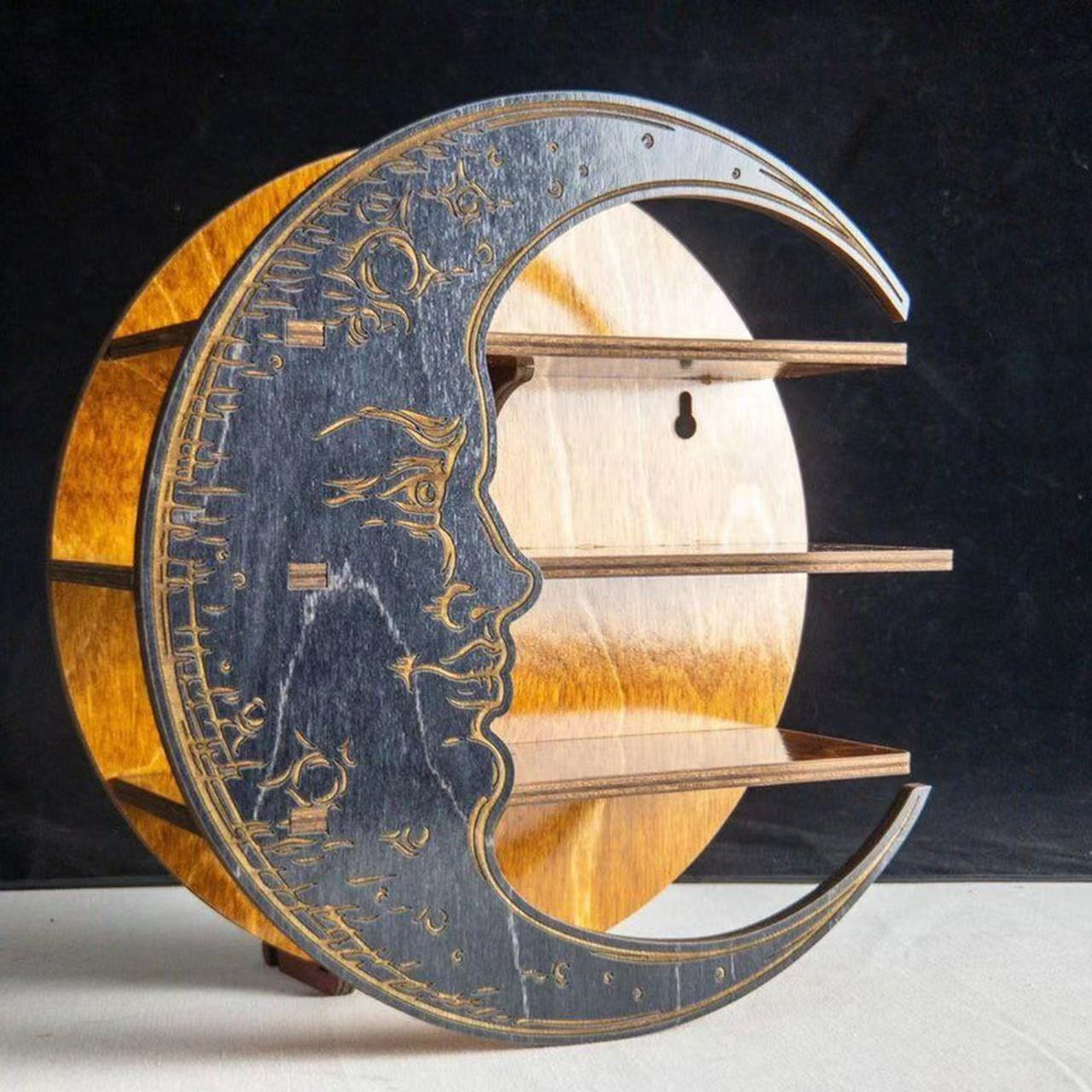 Wooden Wall Mount Display Moon Storage Rack