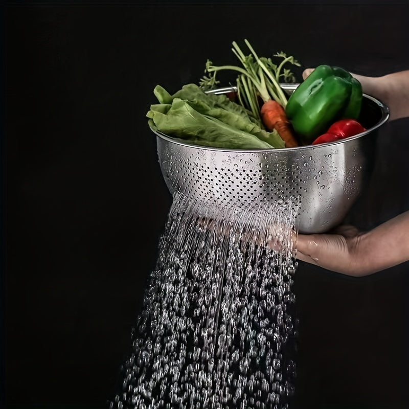 Stainless Steel Colander Strainer with Fine Mesh - Slant Bottom Draining Bowl for Rice, Vegetables, Fruits, Beans, and Pasta Washing, Kitchen Colander with Quick Drain Design, Food-Safe Material