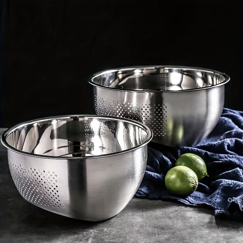 Stainless Steel Colander Strainer with Fine Mesh - Slant Bottom Draining Bowl for Rice, Vegetables, Fruits, Beans, and Pasta Washing, Kitchen Colander with Quick Drain Design, Food-Safe Material