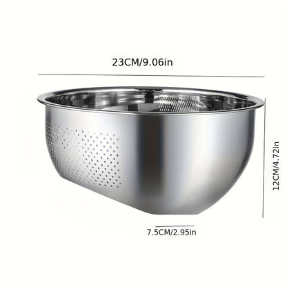 Stainless Steel Colander Strainer with Fine Mesh - Slant Bottom Draining Bowl for Rice, Vegetables, Fruits, Beans, and Pasta Washing, Kitchen Colander with Quick Drain Design, Food-Safe Material