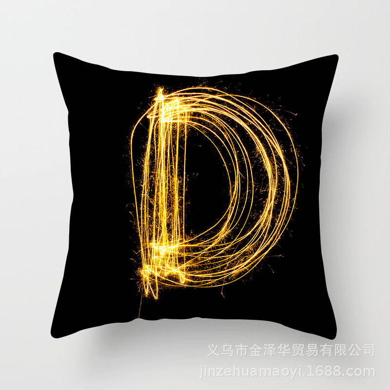 Pillow Cover Home Decor Black Golden Letter Printed Cushion