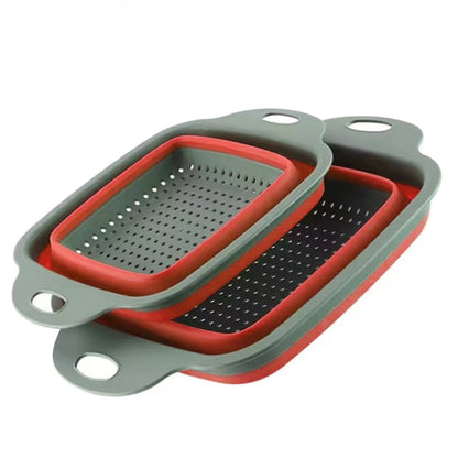 2pcs, Silicone Colander, Foldable Silicone Colander, Vegetable Washing Basket Strainer, Household Fruit Washing Basket Strainer, Kitchen Sink Folding Square Drain Basket, Fruit And Vegetable Basket, Kitchen Accessaries, Back