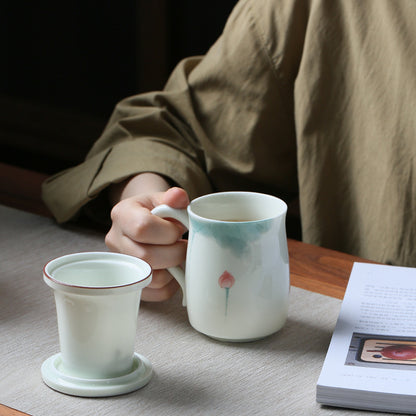 Hand Painted Lotus Cup Ceramic Belt Strainer Tea Brewing Cup