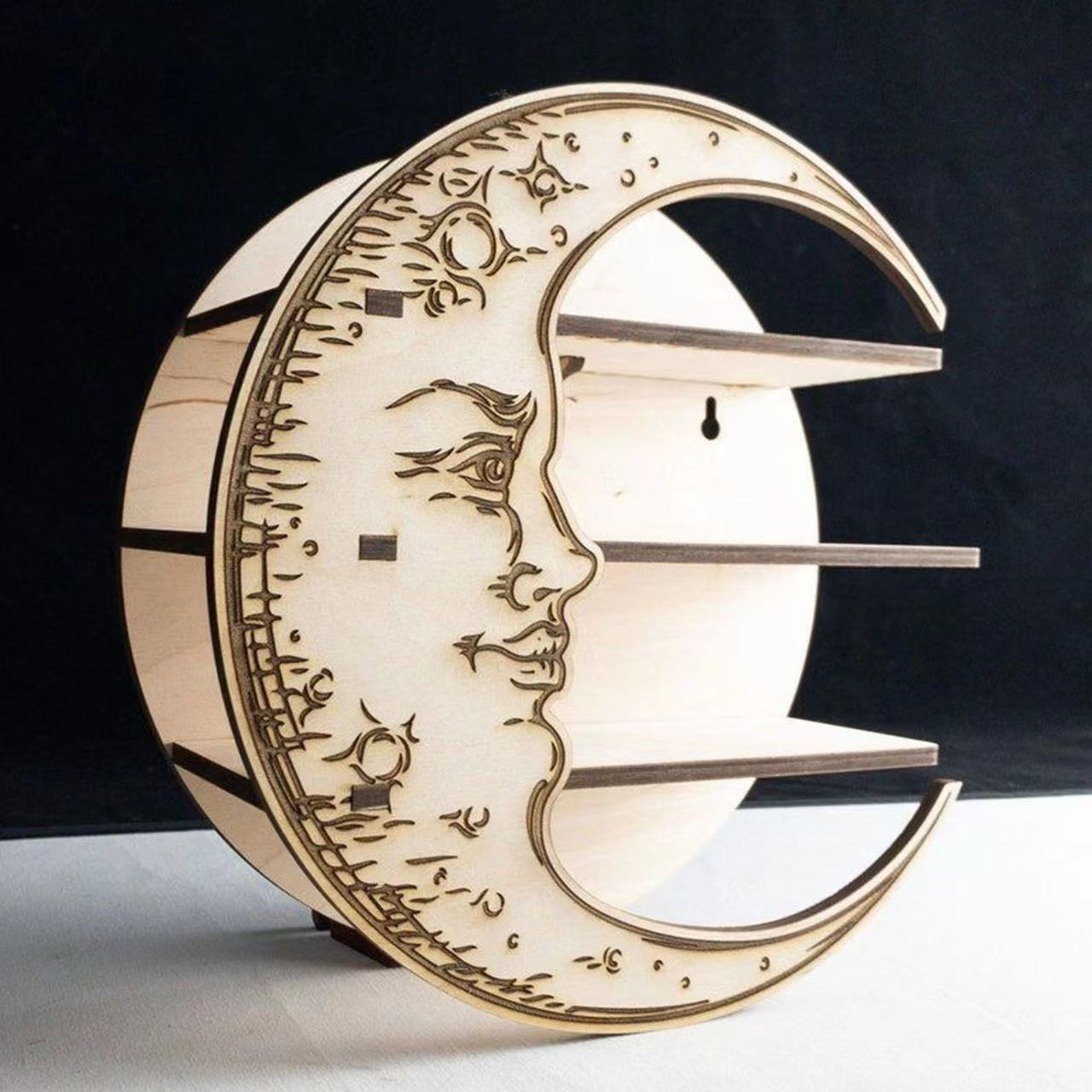 Wooden Wall Mount Display Moon Storage Rack