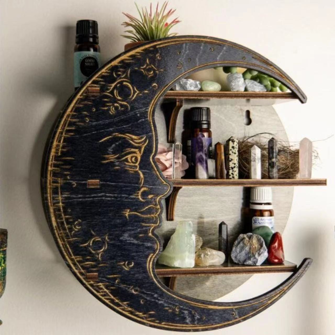 Wooden Wall Mount Display Moon Storage Rack