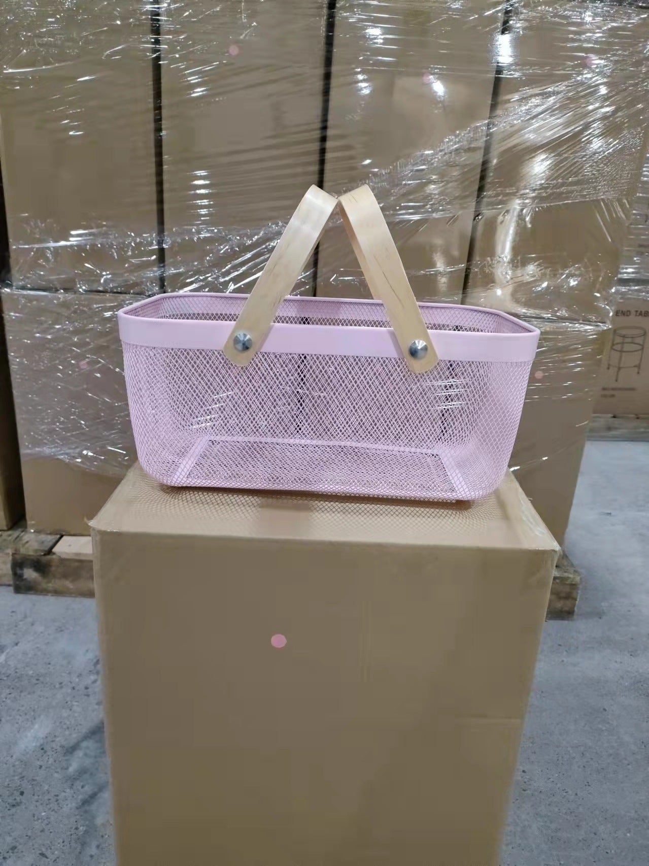 Wooden Handle Mesh Basket Fruit Basket