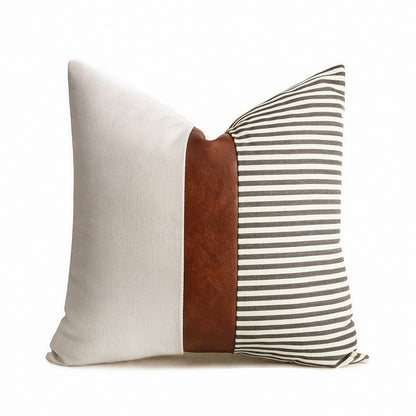 PU Leather Stitching Canvas Stripe Pillowcase Sofa Car Cushion