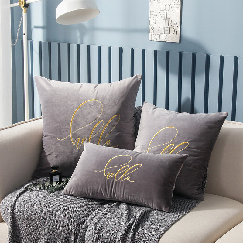 Simple Solid Color Gold Thread Embroidery Couch Pillow Netherlands Velvet Model Room Office Small Waist