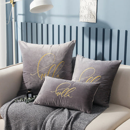 Simple Solid Color Gold Thread Embroidery Couch Pillow Netherlands Velvet Model Room Office Small Waist