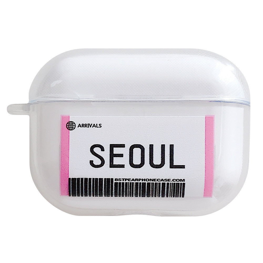 Compatible with Apple, Plane ticket cover city bar code label headphone case for Airpods Pro