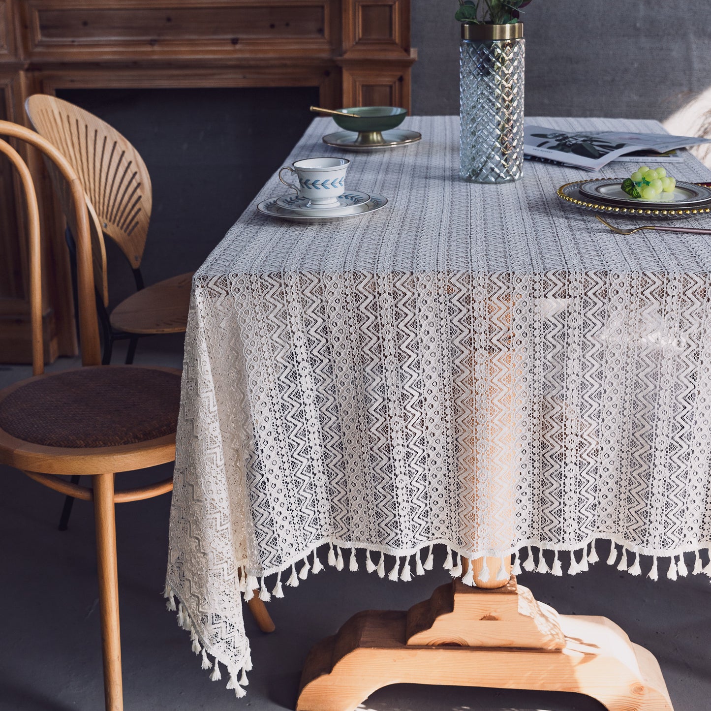 Lace Hollow Dining Table Fabric White