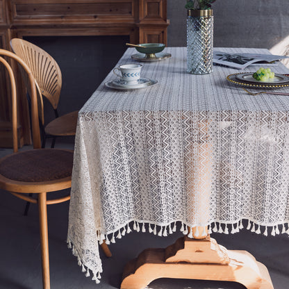 Lace Hollow Dining Table Fabric White