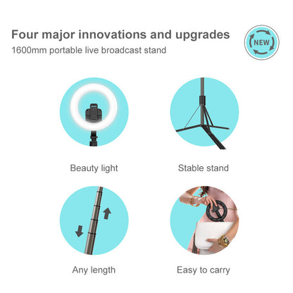 Compatible with Apple, Mobile Phone Live Support 8 Inch Beauty Led Ring Light Photography Light Tripod