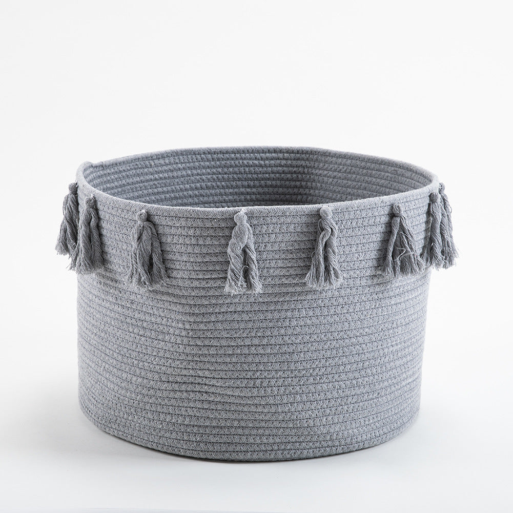 Nordic Ins Cotton Rope Braided Tassel Storage Basket Room Debris Storage Basket Baby Diaper Storage Box