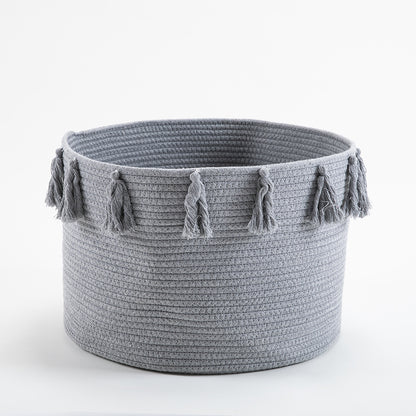 Nordic Ins Cotton Rope Braided Tassel Storage Basket Room Debris Storage Basket Baby Diaper Storage Box