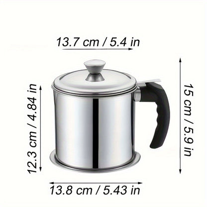 1pc Home Kitchen Container With Strainer Easy To Holding When Need Stainless Steel Made For Storage Cooking Oil And Grease 1.8L/ 60 Oz for hotels, restaurant, bulk kitchenware&tableware Eid Al-Adha Mubarak