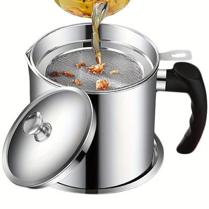 1pc Home Kitchen Container With Strainer Easy To Holding When Need Stainless Steel Made For Storage Cooking Oil And Grease 1.8L/ 60 Oz for hotels, restaurant, bulk kitchenware&tableware Eid Al-Adha Mubarak