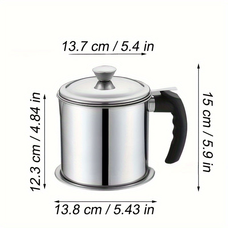 1pc Home Kitchen Container With Strainer Easy To Holding When Need Stainless Steel Made For Storage Cooking Oil And Grease 1.8L/ 60 Oz for hotels, restaurant, bulk kitchenware&tableware Eid Al-Adha Mubarak