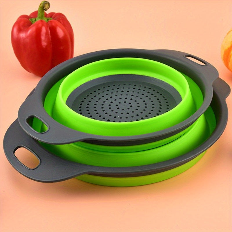 1pc FlexiLife Silicone Collapsible Strainer, Multifunctional Folding Draining Basket with Handle, Space-Saving Kitchen Colander for Washing and Draining Fruits and Vegetables