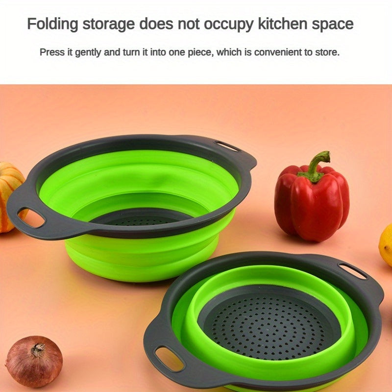 1pc FlexiLife Silicone Collapsible Strainer, Multifunctional Folding Draining Basket with Handle, Space-Saving Kitchen Colander for Washing and Draining Fruits and Vegetables