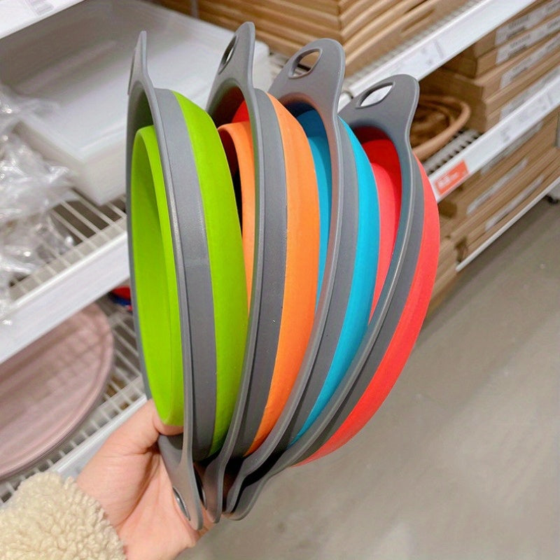 1pc FlexiLife Silicone Collapsible Strainer, Multifunctional Folding Draining Basket with Handle, Space-Saving Kitchen Colander for Washing and Draining Fruits and Vegetables