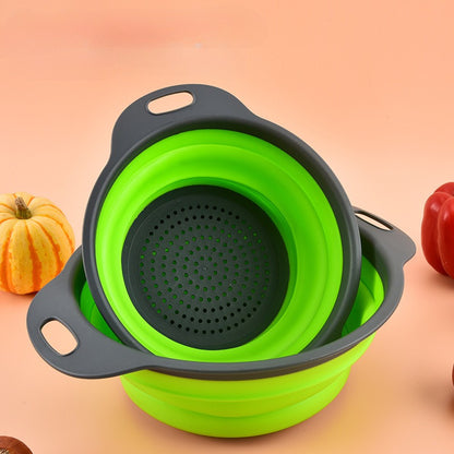 1pc FlexiLife Silicone Collapsible Strainer, Multifunctional Folding Draining Basket with Handle, Space-Saving Kitchen Colander for Washing and Draining Fruits and Vegetables