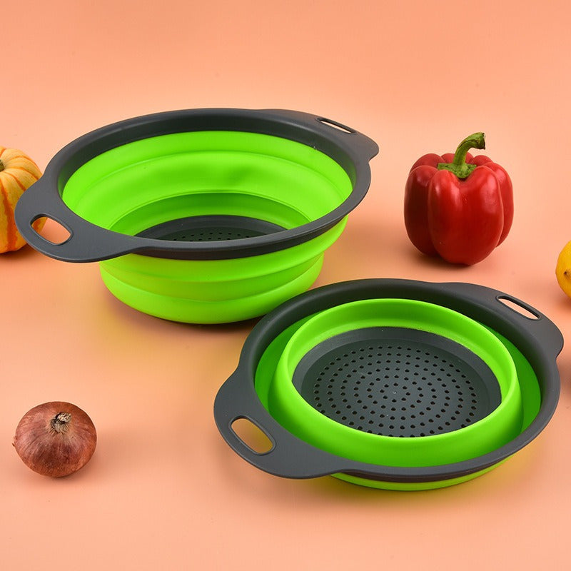 1pc FlexiLife Silicone Collapsible Strainer, Multifunctional Folding Draining Basket with Handle, Space-Saving Kitchen Colander for Washing and Draining Fruits and Vegetables