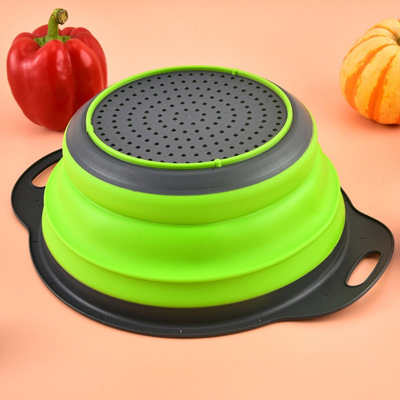 1pc FlexiLife Silicone Collapsible Strainer, Multifunctional Folding Draining Basket with Handle, Space-Saving Kitchen Colander for Washing and Draining Fruits and Vegetables