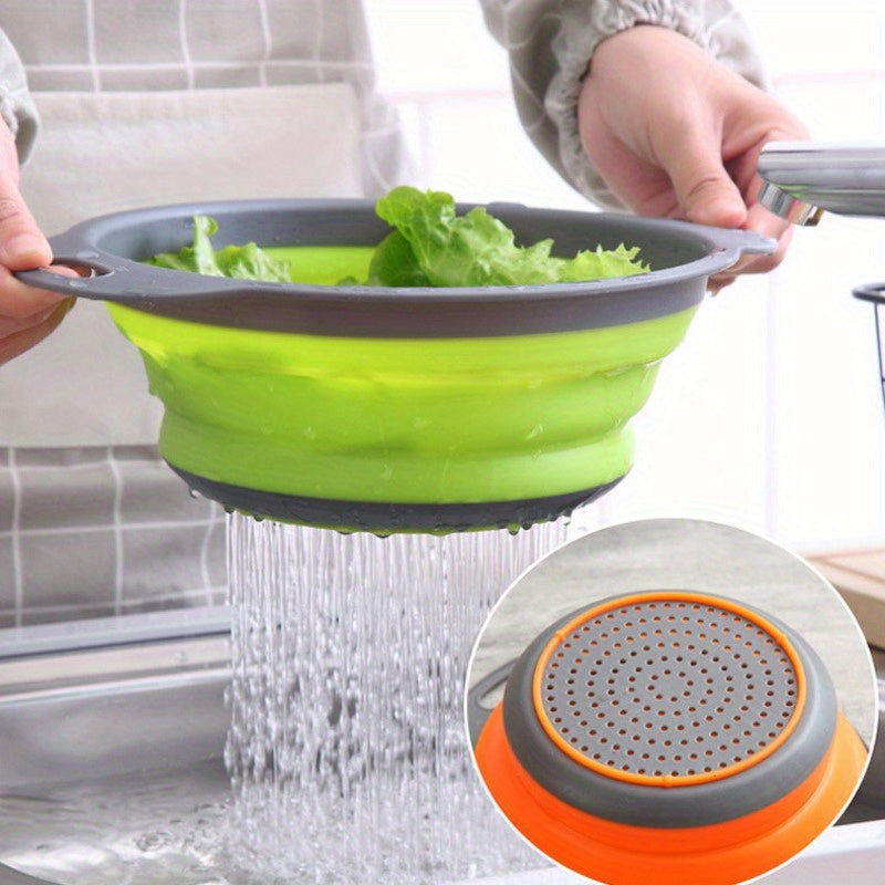 1pc FlexiLife Silicone Collapsible Strainer, Multifunctional Folding Draining Basket with Handle, Space-Saving Kitchen Colander for Washing and Draining Fruits and Vegetables