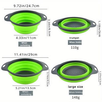1pc FlexiLife Silicone Collapsible Strainer, Multifunctional Folding Draining Basket with Handle, Space-Saving Kitchen Colander for Washing and Draining Fruits and Vegetables