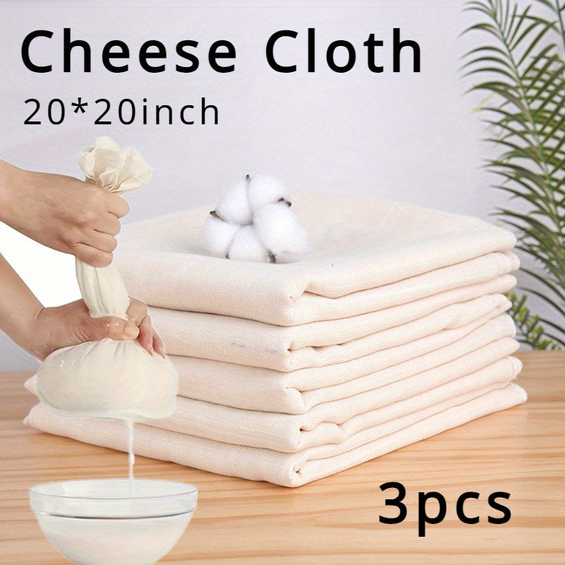 3pcs Cheese Cloth, 20x20In Cheesecloth For Straining, Reusable, 100% Unbleached Precut Cheesecloths, Strainer Muslin Cloth For Cooking, Cold Brew Filtering, Cheese Making