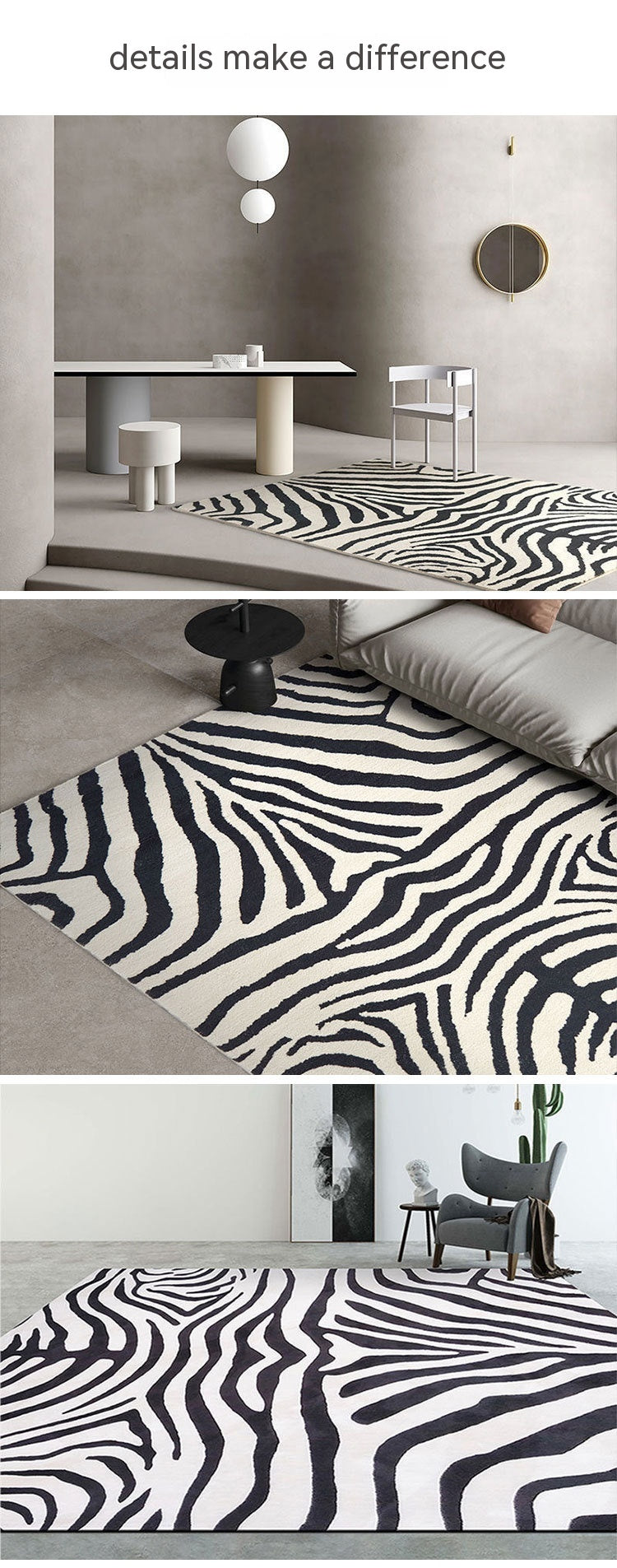 Living Room Cashmere-like Carpet Black And White Striped Thickened Sofa Floor Mat