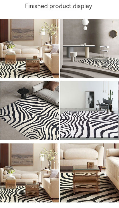 Living Room Cashmere-like Carpet Black And White Striped Thickened Sofa Floor Mat