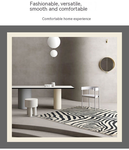 Living Room Cashmere-like Carpet Black And White Striped Thickened Sofa Floor Mat