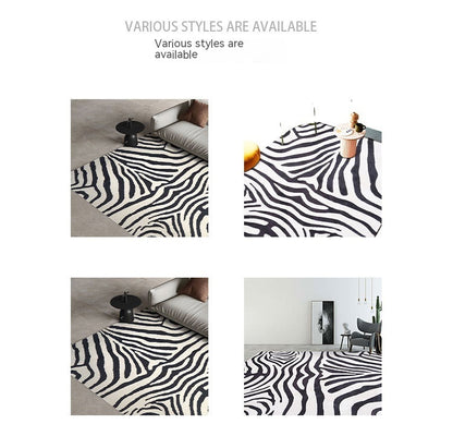 Living Room Cashmere-like Carpet Black And White Striped Thickened Sofa Floor Mat