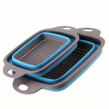 2pcs, Silicone Colander, Foldable Silicone Colander, Vegetable Washing Basket Strainer, Household Fruit Washing Basket Strainer, Kitchen Sink Folding Square Drain Basket, Fruit And Vegetable Basket, Kitchen Accessaries, Back